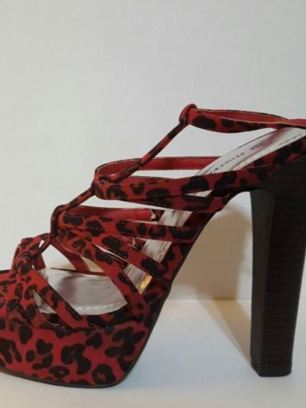 Just Fabulous Size 9 Open Toe Strappy Animal Print 5.5" Platform Heel Shoes